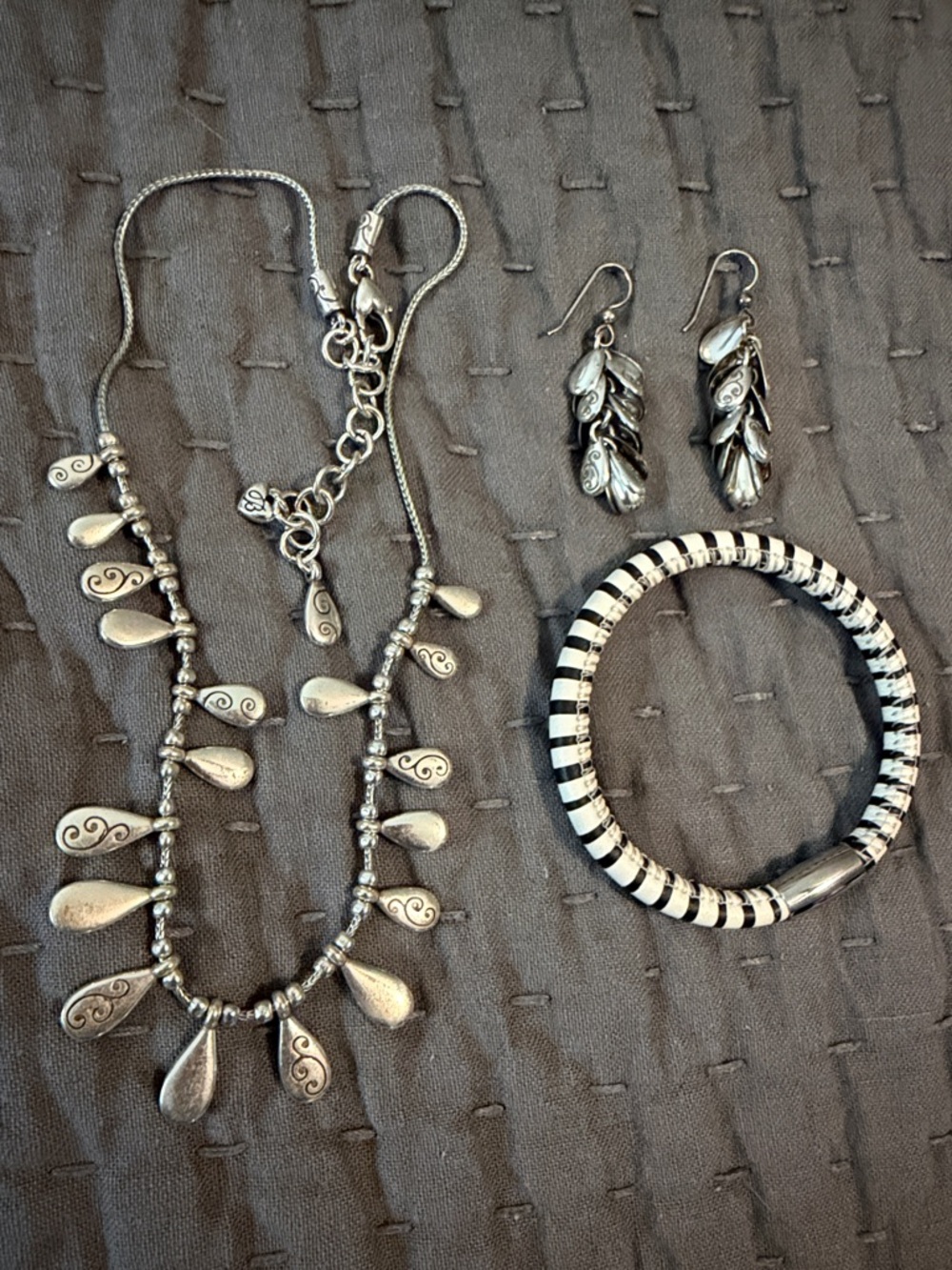 Brighton Silver-Tone Teardrop Charm Necklace with Matching Earrings